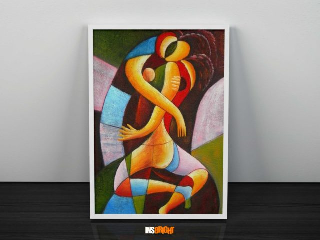 cubist oil painting of loving couple
